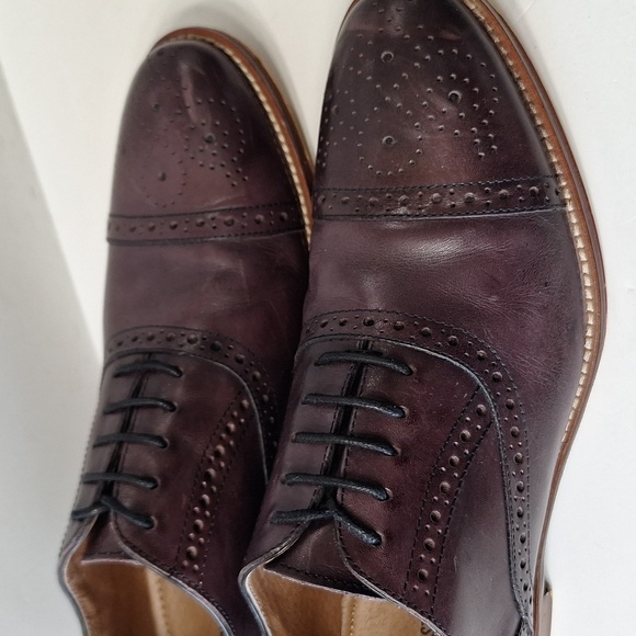 Johnston & Murphy Burgundy Italian Calfskin Conard Preppy Wingtip Oxfords Size 8 - Picture 6 of 12